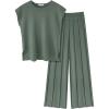 Ekouaer Lounge Sets for Women Two Piece Outfits Knit Cap Sleeve Tops Wide Leg Pleated Pants Casual Dressy Sweater Sets(Gray Green)