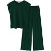 Ekouaer Lounge Sets for Women Two Piece Outfits Knit Cap Sleeve Tops Wide Leg Pleated Pants Casual Dressy Sweater Sets(Green)