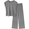 Ekouaer Lounge Sets for Women Two Piece Outfits Knit Cap Sleeve Tops Wide Leg Pleated Pants Casual Dressy Sweater Sets(Light Gray)