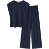 Ekouaer Lounge Sets for Women Two Piece Outfits Knit Cap Sleeve Tops Wide Leg Pleated Pants Casual Dressy Sweater Sets(Navy Blue)