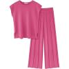 Ekouaer Lounge Sets for Women Two Piece Outfits Knit Cap Sleeve Tops Wide Leg Pleated Pants Casual Dressy Sweater Sets(Pink)