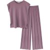 Ekouaer Lounge Sets for Women Two Piece Outfits Knit Cap Sleeve Tops Wide Leg Pleated Pants Casual Dressy Sweater Sets(Purple)