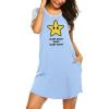 Ekouaer Nightgowns for Women Soft Sleep Shirts with Pockets Short Sleeves Printed Crewneck Nightshirt S-XXXL(Blue Star)