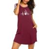 Ekouaer Nightgowns for Women Soft Sleep Shirts with Pockets Short Sleeves Printed Crewneck Nightshirt S-XXXL(Wine Red Heart)