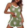 Ekouaer Pajama Sets for Women Lingerie Sleepwear 2 Piece Cami Split Short Set V Neck Lace Pjs(Floral Green)