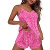 Ekouaer Pajama Sets for Women Lingerie Sleepwear 2 Piece Cami Split Short Set V Neck Lace Pjs(Hot Pink Leopard)