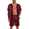 Ekouaer Silk Pajamas for Men Satin Pajama Shorts 2 Piece Button Down Pj Set V Neck Sleepwear Loungewear with Pockets S-XXL(Wine Red)