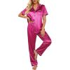Ekouaer Silk Satin Pajamas Set Women Short Sleeve Sleepwear Soft Button Down Loungewear Pjs Set(Rose Berry)