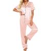 Ekouaer Silk Satin Pajamas Set Women Short Sleeve Sleepwear Soft Button Down Loungewear Pjs Set(Veiled Rose)