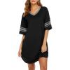 Ekouaer Womens Nightgown Cotton Sleepwear Short Sleeve Sleep Shirt V Neck Color Block Nightshirt(A_a_black)