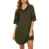 Ekouaer Womens Nightgown Cotton Sleepwear Short Sleeve Sleep Shirt V Neck Color Block Nightshirt(A_army Green)