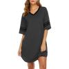 Ekouaer Womens Nightgown Cotton Sleepwear Short Sleeve Sleep Shirt V Neck Color Block Nightshirt(A_dark Grey)