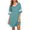 Ekouaer Womens Nightgown Cotton Sleepwear Short Sleeve Sleep Shirt V Neck Color Block Nightshirt(A_mint Green)