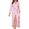 Ekouaer Womens Robes Lightweight Soft Knit Bathrobe Full Length Sleepwear with Pockets Ladies Loungewear S-3XL(Pink Stripe Teddy Bear)