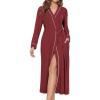 Ekouaer Womens Robes Lightweight Soft Knit Bathrobe Full Length Sleepwear with Pockets Ladies Loungewear S-3XL(Wine Red)