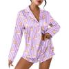 Ekouaer Womens Satin Pajama Sets Long Sleeve Top and Shorts Lounge Set Button Down Sleepwear