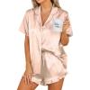 Ekouaer Womens Satin Pajamas Set Button Down 2 Piece Silk Pjs Shorts Set Ruffle Lingerie Notch Collar Sleepwear(Striped Champagne)