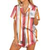 Ekouaer Womens Satin Pajamas Set Button Down 2 Piece Silk Pjs Shorts Set Ruffle Lingerie Notch Collar Sleepwear(Striped Multicolored)