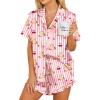 Ekouaer Womens Satin Pajamas Set Button Down 2 Piece Silk Pjs Shorts Set Ruffle Lingerie Notch Collar Sleepwear(Teddy Bear-striped Pink)