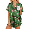 Ekouaer Womens Satin Pajamas Set Button Down 2 Piece Silk Pjs Shorts Set Ruffle Lingerie Notch Collar Sleepwear(Z-christmas Green)