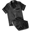 Ekouaer Womens Silk Satin Pajamas Short Sleeve PJS Shorts Set Soft Button Down Sleepwear 2 Piece Loungewear S-5XL(Black)