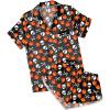 Ekouaer Womens Silk Satin Pajamas Short Sleeve PJS Shorts Set Soft Button Down Sleepwear 2 Piece Loungewear S-5XL(Black Halloween Print)