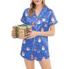 Ekouaer Womens Silk Satin Pajamas Short Sleeve PJS Shorts Set Soft Button Down Sleepwear 2 Piece Loungewear S-5XL(Blue Christmas Snowman)