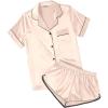 Ekouaer Womens Silk Satin Pajamas Short Sleeve PJS Shorts Set Soft Button Down Sleepwear 2 Piece Loungewear S-5XL(Champagne)