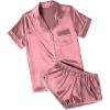 Ekouaer Womens Silk Satin Pajamas Short Sleeve PJS Shorts Set Soft Button Down Sleepwear 2 Piece Loungewear S-5XL(Dusty Rose)
