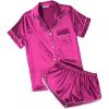 Ekouaer Womens Silk Satin Pajamas Short Sleeve PJS Shorts Set Soft Button Down Sleepwear 2 Piece Loungewear S-5XL(Hot Pink)