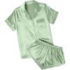 Ekouaer Womens Silk Satin Pajamas Short Sleeve PJS Shorts Set Soft Button Down Sleepwear 2 Piece Loungewear S-5XL(Ice Green)