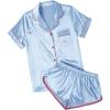 Ekouaer Womens Silk Satin Pajamas Short Sleeve PJS Shorts Set Soft Button Down Sleepwear 2 Piece Loungewear S-5XL(Light Blue With Red Piping)