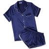 Ekouaer Womens Silk Satin Pajamas Short Sleeve PJS Shorts Set Soft Button Down Sleepwear 2 Piece Loungewear S-5XL(Navy Blue)