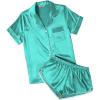 Ekouaer Womens Silk Satin Pajamas Short Sleeve PJS Shorts Set Soft Button Down Sleepwear 2 Piece Loungewear S-5XL(Peacock Blue)