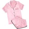 Ekouaer Womens Silk Satin Pajamas Short Sleeve PJS Shorts Set Soft Button Down Sleepwear 2 Piece Loungewear S-5XL(Pink)