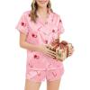 Ekouaer Womens Silk Satin Pajamas Short Sleeve PJS Shorts Set Soft Button Down Sleepwear 2 Piece Loungewear S-5XL(Pink Christmas Candy Cane)