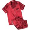 Ekouaer Womens Silk Satin Pajamas Short Sleeve PJS Shorts Set Soft Button Down Sleepwear 2 Piece Loungewear S-5XL(Red)