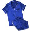 Ekouaer Womens Silk Satin Pajamas Short Sleeve PJS Shorts Set Soft Button Down Sleepwear 2 Piece Loungewear S-5XL(Sky Blue)