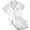 Ekouaer Womens Silk Satin Pajamas Short Sleeve PJS Shorts Set Soft Button Down Sleepwear 2 Piece Loungewear S-5XL(White)
