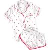 Ekouaer Womens Silk Satin Pajamas Short Sleeve PJS Shorts Set Soft Button Down Sleepwear 2 Piece Loungewear S-5XL(White Cherry Print)