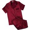 Ekouaer Womens Silk Satin Pajamas Short Sleeve PJS Shorts Set Soft Button Down Sleepwear 2 Piece Loungewear S-5XL(Wine Red)