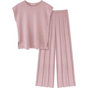 Ekouaer Lounge Sets for Women Two Piece Outfits Knit Cap Sleeve Tops Wide Leg Pleated Pants Casual Dressy Sweater Sets(Dusty Rose)