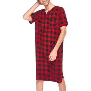 Ekouaer Men’s Nightshirt Nightwear Comfy Big&Tall Short Sleeve Henley Sleep Shirt(Part-1)
