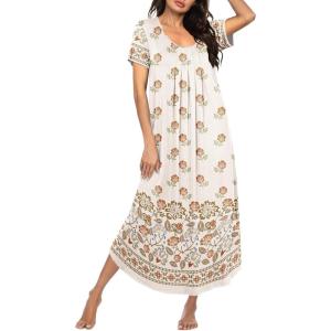 Ekouaer Moo Moos for Women House Dress Long Nightgown Flora Print Mumus Dress S-4XL(Apricot)