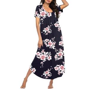 Ekouaer Moo Moos for Women House Dress Long Nightgown Flora Print Mumus Dress S-4XL(Black Pink Flowers)