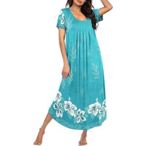 Ekouaer Moo Moos for Women House Dress Long Nightgown Flora Print Mumus Dress S-4XL(Green Flower)