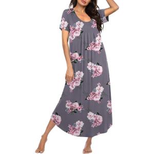 Ekouaer Moo Moos for Women House Dress Long Nightgown Flora Print Mumus Dress S-4XL(Grey Flowers)