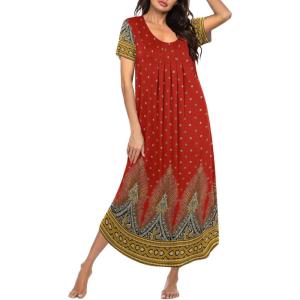 Ekouaer Moo Moos for Women House Dress Long Nightgown Flora Print Mumus Dress S-4XL(Peacock Feather)