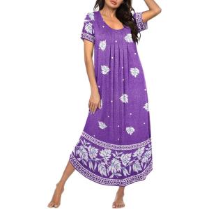 Ekouaer Moo Moos for Women House Dress Long Nightgown Flora Print Mumus Dress S-4XL(Purple Floral)