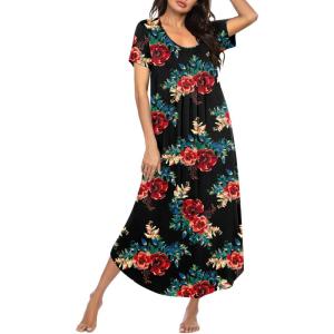 Ekouaer Moo Moos for Women House Dress Long Nightgown Flora Print Mumus Dress S-4XL(Red Flowers)